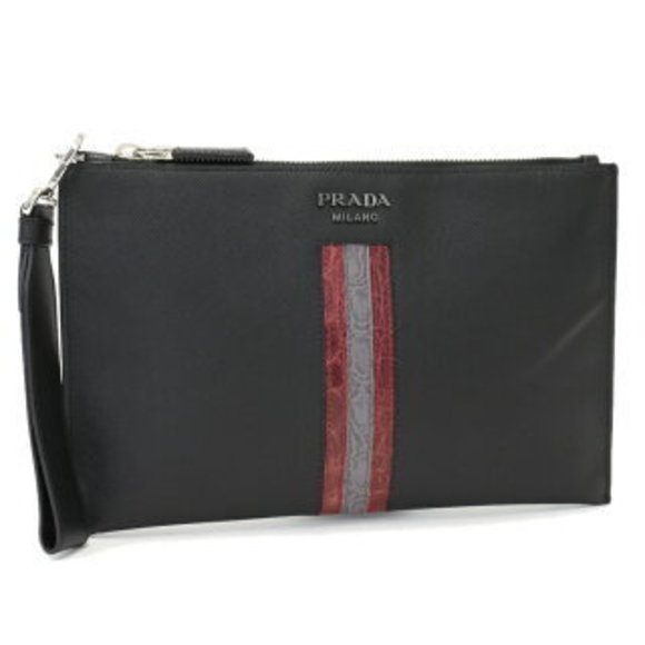 Prada Clutch Bag Shoulder Bag Black Crocodile Saffiano Leather - Picture 1 of 8